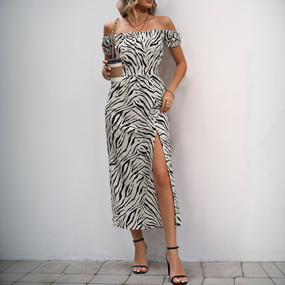 Striped Split Off Shoulder Dress