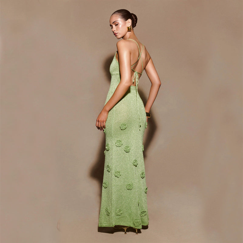 Knitted Flowers Suspenders Dress