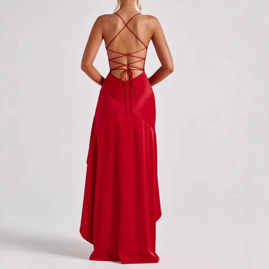 Women's Backless Ruffles Irregular Dress Summer Fashion