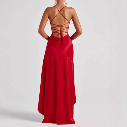 Women's Backless Ruffles Irregular Dress Summer Fashion