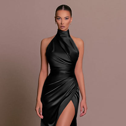 Elegant Halter Neck Slit Maxi Dress