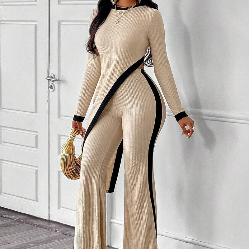 2 Piece Outfit Sexy Asymmetrical Hem Long Sleeve