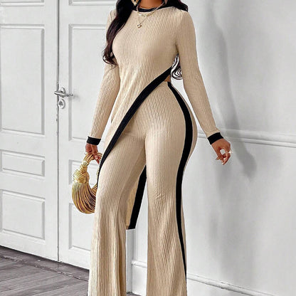 2 Piece Outfit Sexy Asymmetrical Hem Long Sleeve