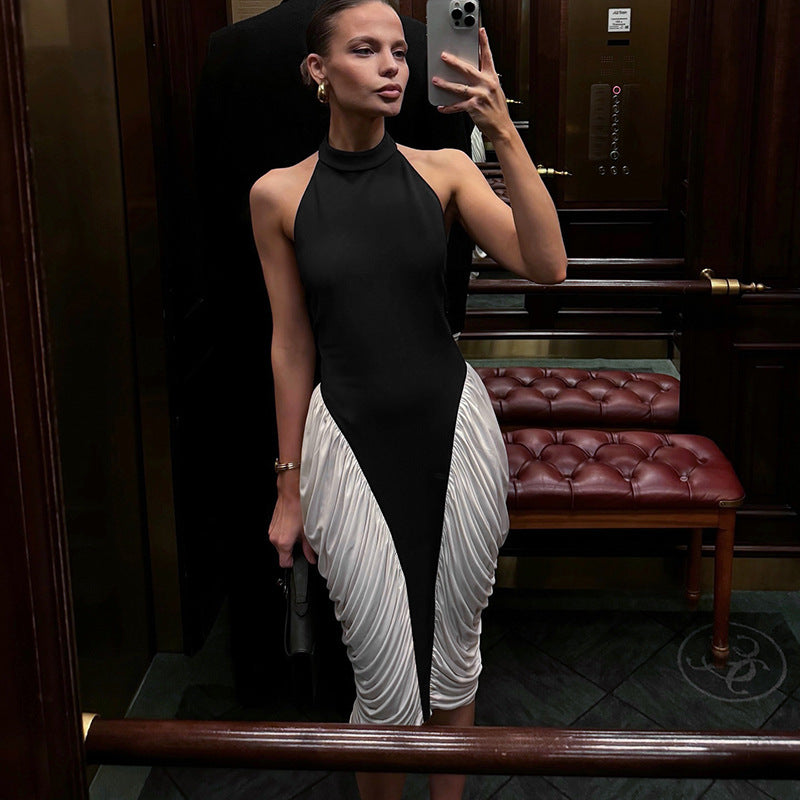 Slim Fit Sleeveless Halter Backless Side Pendant Dress