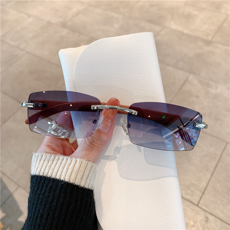 Frameless Wood Grain Sunglasses