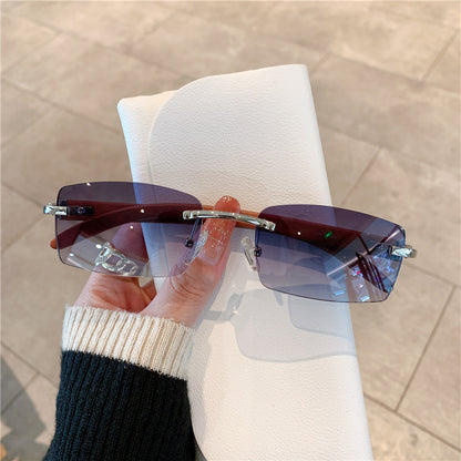 Frameless Wood Grain Sunglasses
