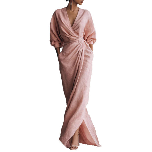 V Neck Waist Cinching Dress