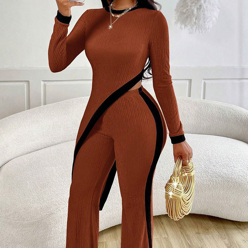 2 Piece Outfit Sexy Asymmetrical Hem Long Sleeve