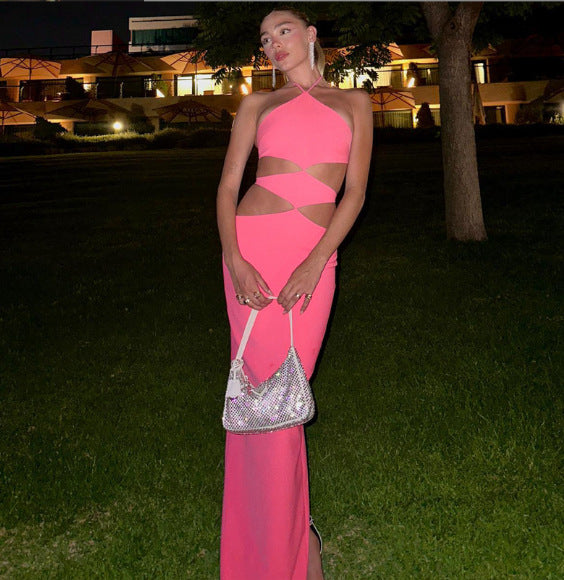 Sleeveless Halter Lace-up Backless High Waist Dress