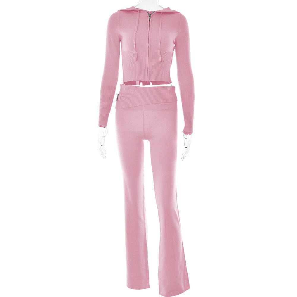 High Waist Long Sleeves Trousers Two-piece Set