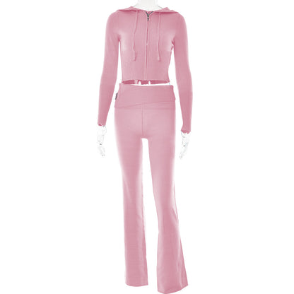 High Waist Long Sleeves Trousers Two-piece Set