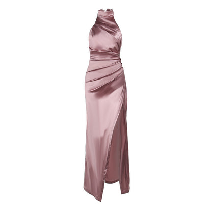 Elegant Halter Neck Slit Maxi Dress