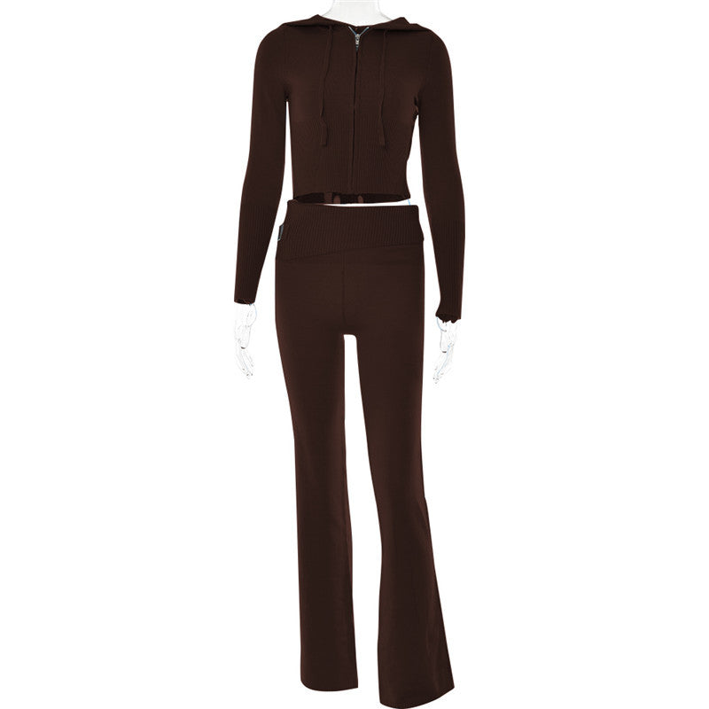 High Waist Long Sleeves Trousers Two-piece Set