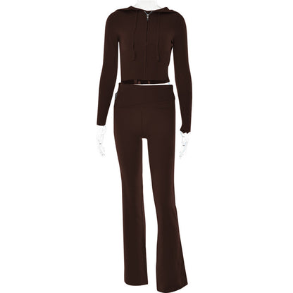 High Waist Long Sleeves Trousers Two-piece Set