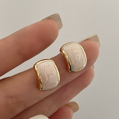 Pearl Off-white Dripping Oil Geometric Ear Studs