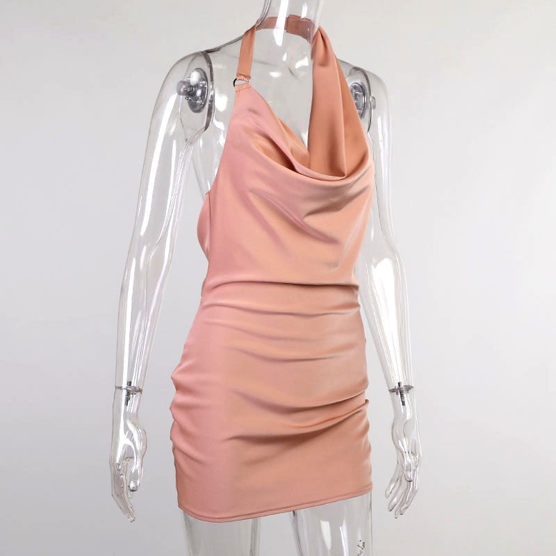 Satin Party Dress V Neck Backless  Dress