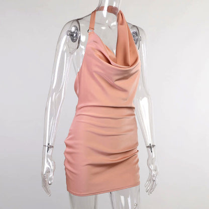 Satin Party Dress V Neck Backless  Dress