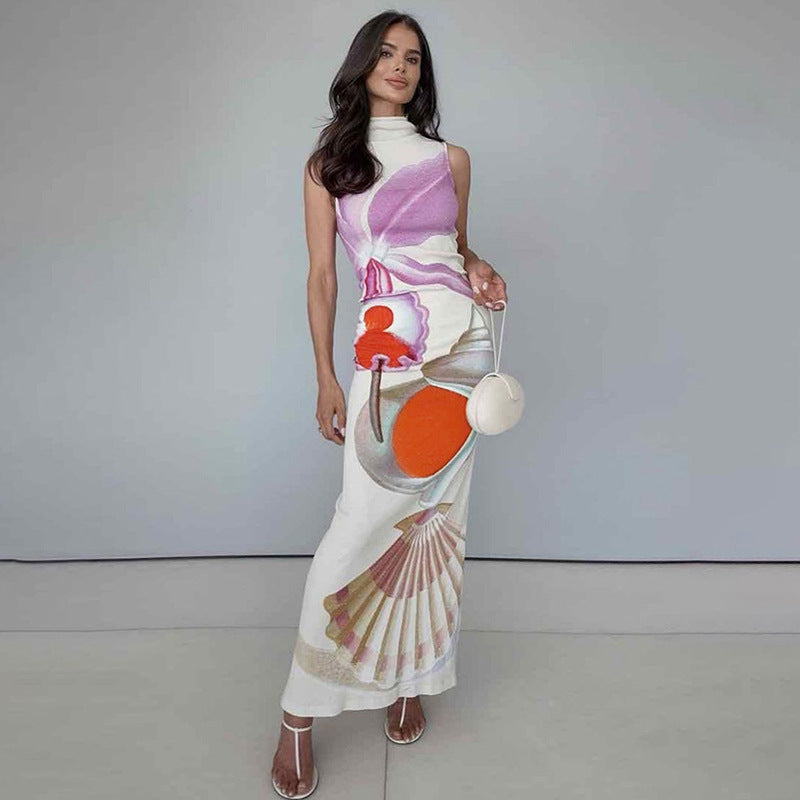 Printed Half Turtleneck Dress