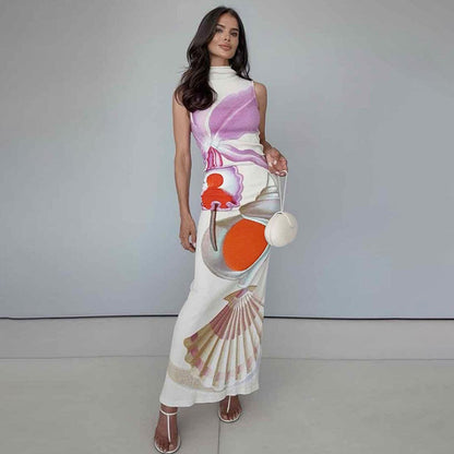 Printed Half Turtleneck Dress