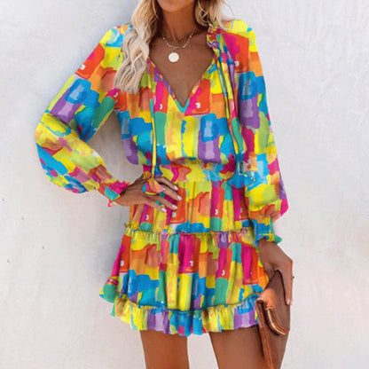 Flowers Print Long Sleeve Dress