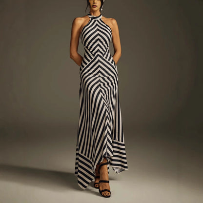 Sleeveless Backless Zebra Print Dress Formal Gown