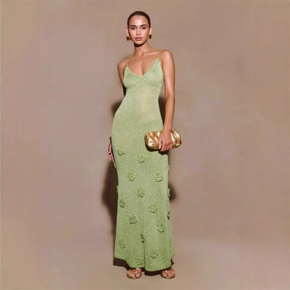 Knitted Flowers Suspenders Dress