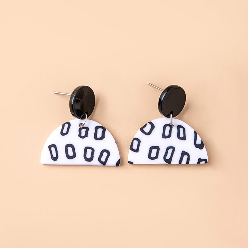 Black White Small Circle Dot Acrylic Earrings For Women