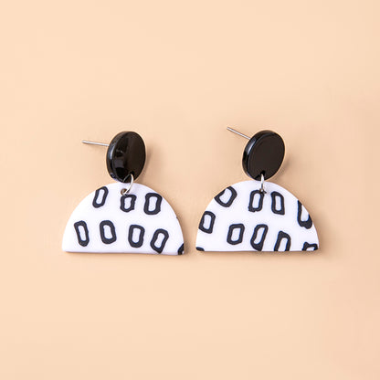 Black White Small Circle Dot Acrylic Earrings For Women