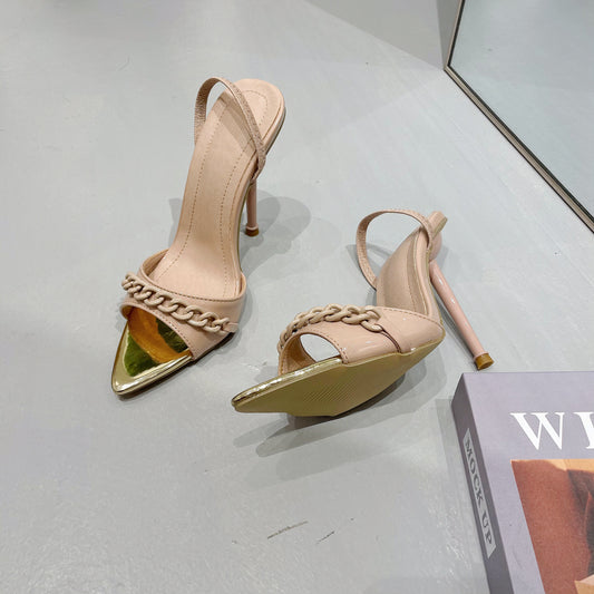 Color Chain Pointed Heel Sandals