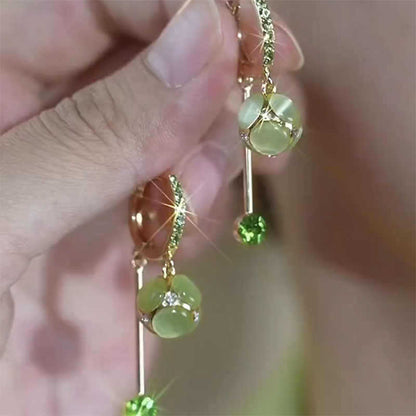 Green Opal Ball Tassel Earrings