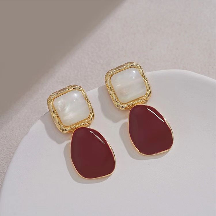 French Style Wine Red Earrings