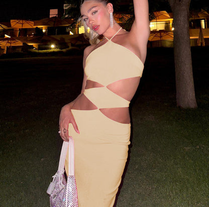 Sleeveless Halter Lace-up Backless High Waist Dress
