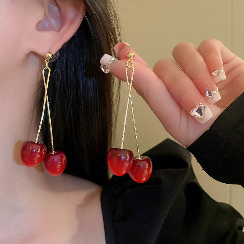 Sweet Red Acrylic Cherry Earrings