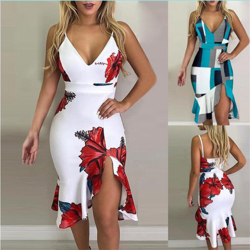 Collage Halter Irregular Skirt Dresses