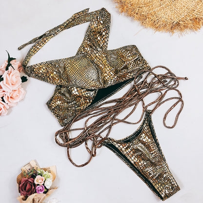 Snakeskin Fabric Strappy Swimsuit