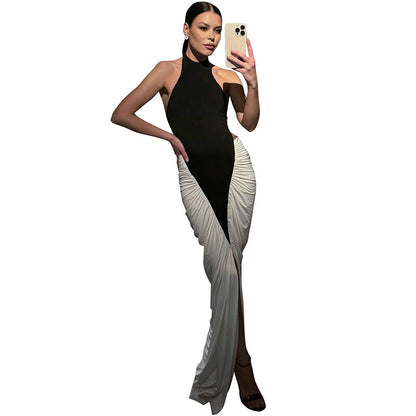 Halter Backless Patchwork Dress
