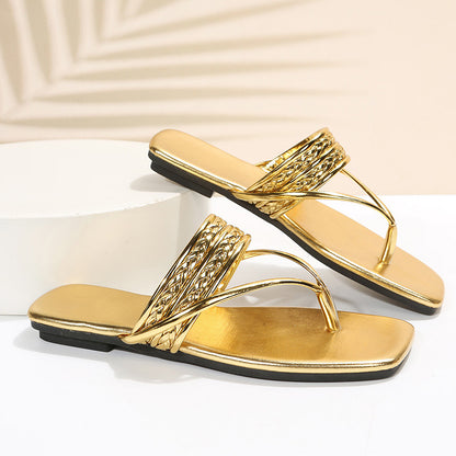 Gold Flat Summer Sandals
