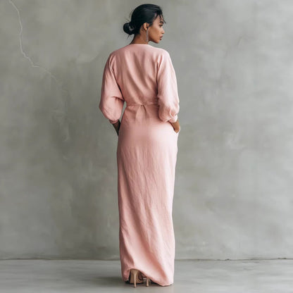 V Neck Waist Cinching Dress