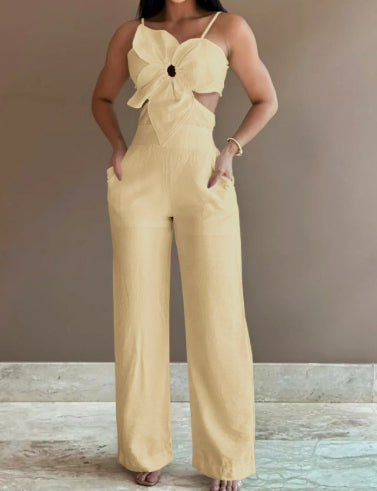 Flower Design Sling One-piece Trousers