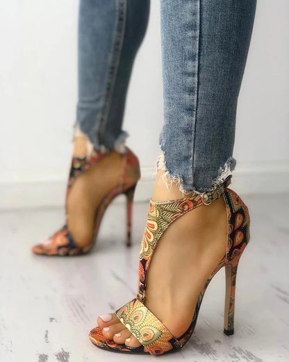 Printed Stiletto Heel Sandals