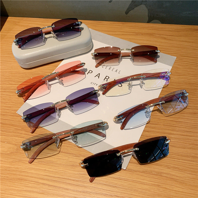 Frameless Wood Grain Sunglasses