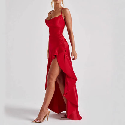 Women's Backless Ruffles Irregular Dress Summer Fashion