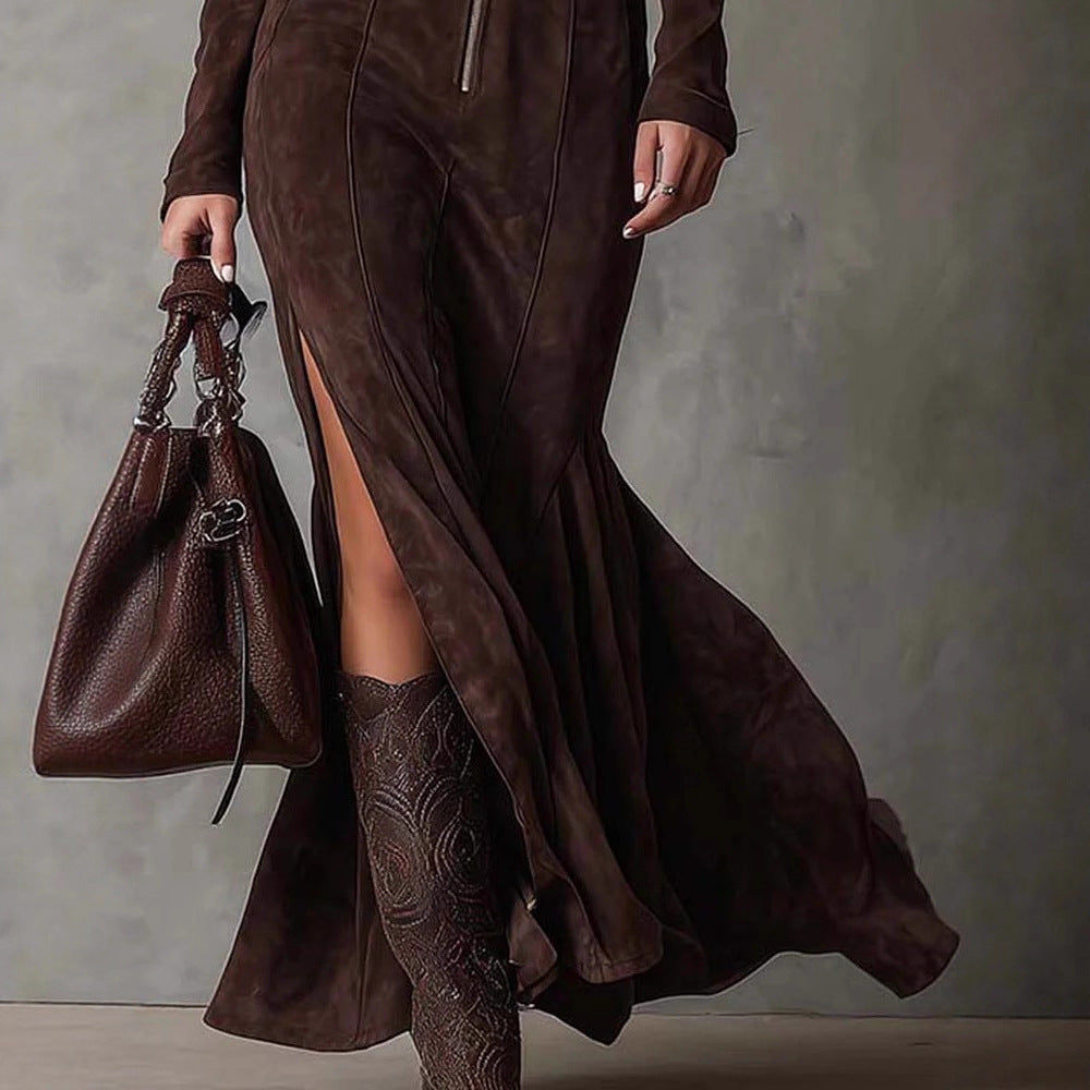 Elegant Temperament Split Long-sleeved Dresses