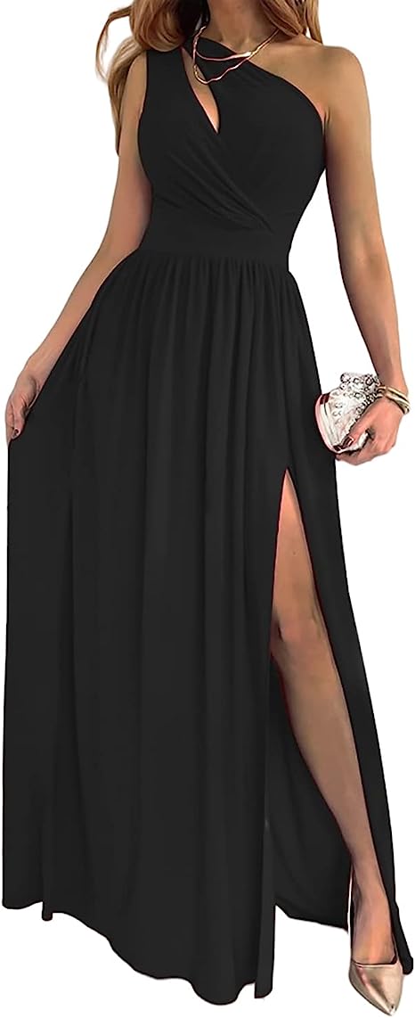 Women's One Shoulder High Split  Maxi Dress