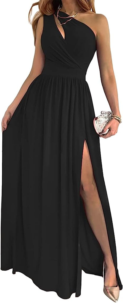 Women's One Shoulder High Split  Maxi Dress