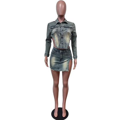 Spring New Denim Skirt Suit Casual Stretch