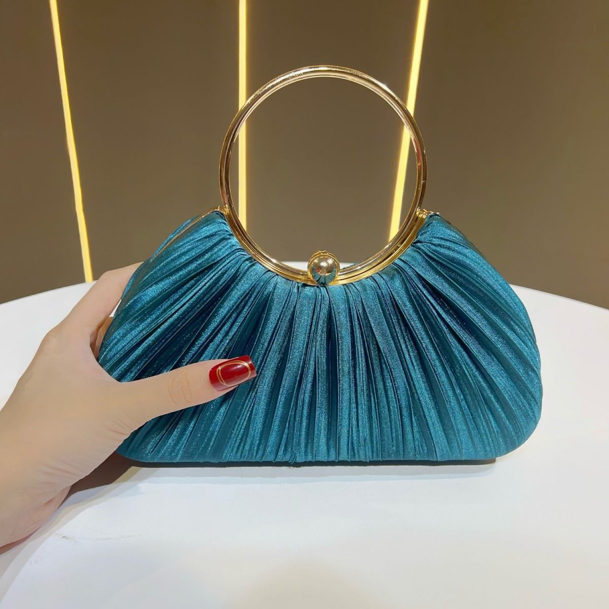Satin Pleated Evening Clutch