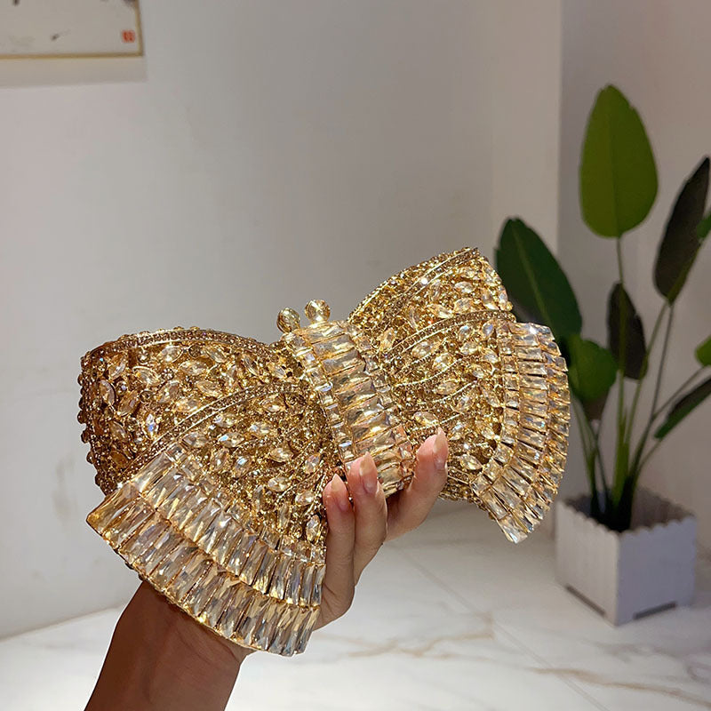 Metal Bow Clutch Crossbody Bag