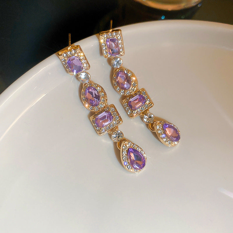 Diamond Square Oval Water Drop Earrings