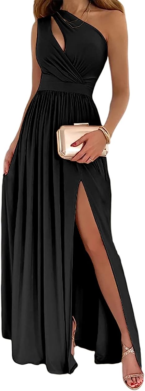 Women's One Shoulder High Split  Maxi Dress